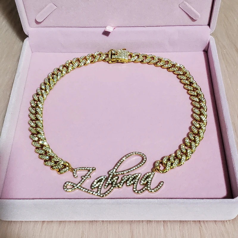 Customized Stainless Steel Words Name Necklace 1.2cm Rhinestone Cuban Chain Miami Cuban Link for Men Women Hip hop Jewelry 241116