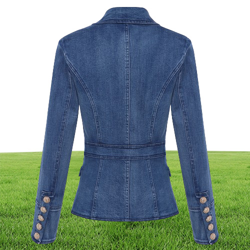 HIGH QUALITY New Fashion Designer Blazer Women039s Metal Lion Buttons Double Breasted Denim Blazer Jacket Outer Coat CJ1914088348