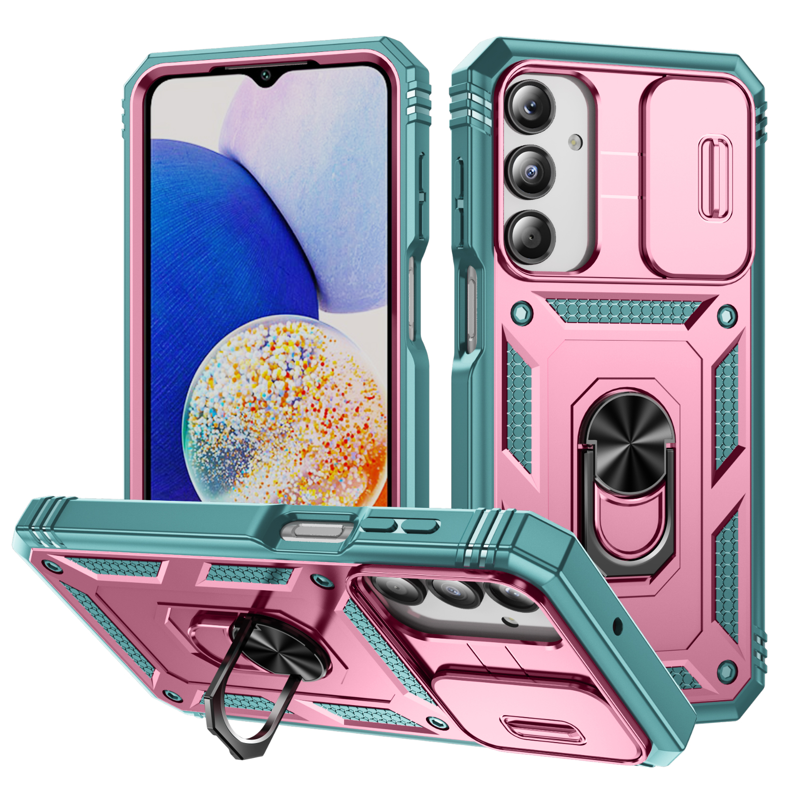 Military Grade 3 in 1 Silicone Hard Plastic Armor Rugged Cases Ring Stand Slide Camera Shockproof For Samsung S25 Ultra S24 FE S23 Plus A06 A16 A15 A2
