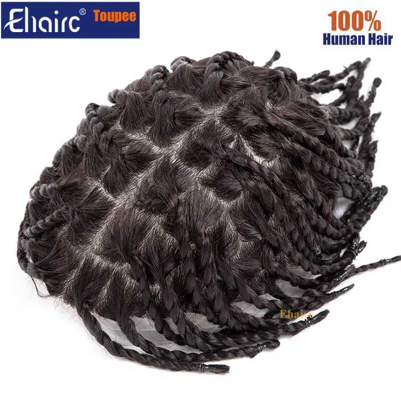 New Arrival Mens calary protosis 6 twisted crochet braid durable injection PU African Toupee black mens wig Z241118