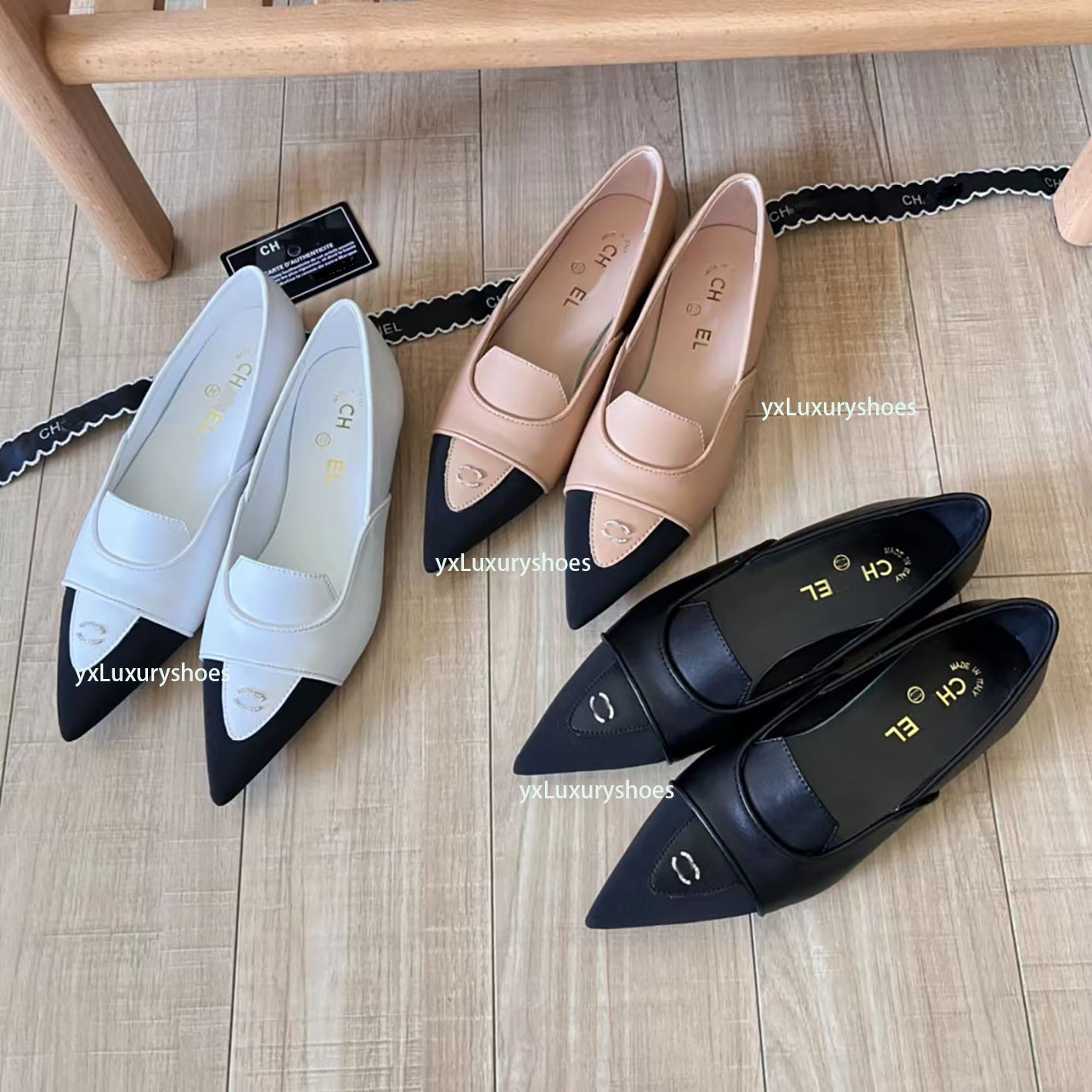 2024 Designer Shoes Paris Ladies Dating High Quality CC Flats Luxury Women's Black Casual quilted leather Luxury letter pointed women's work dress shoes