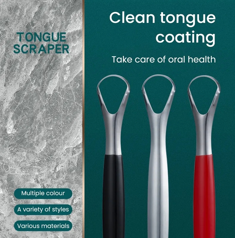 Stainless Steel Tongue Scraper Oral Cleaner Brush Fresh Breath Cleaning Coated Toothbrush Hygiene Care Tools Raspador De Lengua De Acero Inoxidable