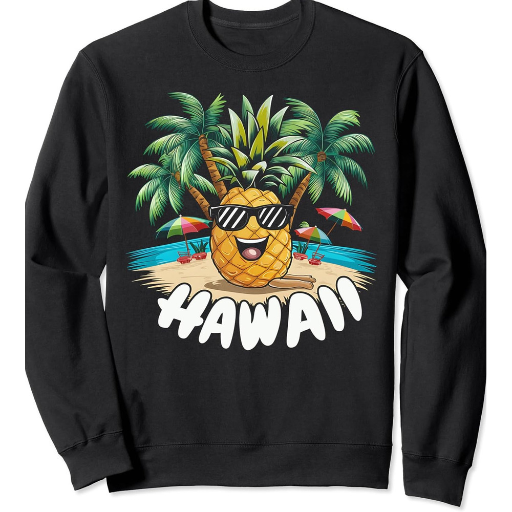 Long Sleeve Shirts for Men sweatshirt Hawaii Pineapple Tropical Beach Palm Tree Summer Vacation HI Sweatshirt T shirt Tee Streetwear Casual tops cloth