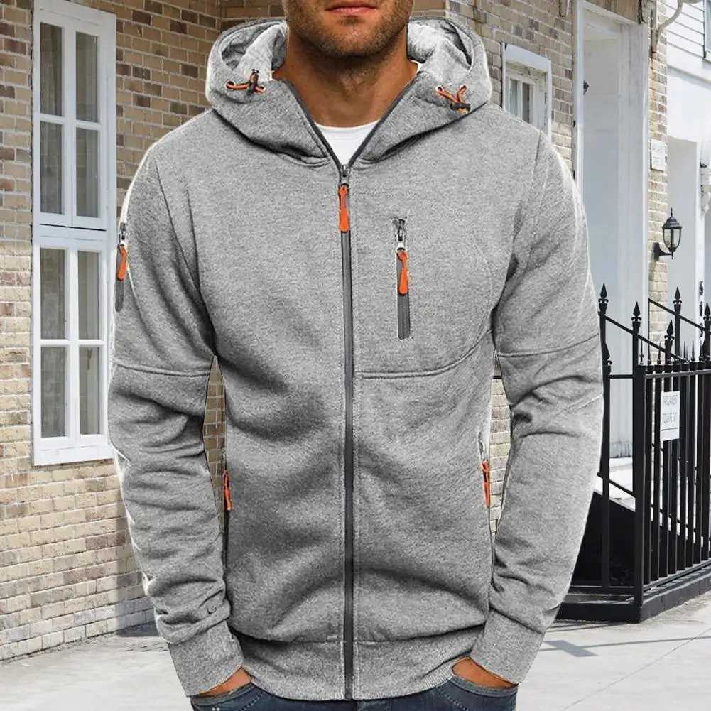 New Arrival Pahwork Design Jacket Mens Autumn/Winter Hoodie with Zipper Design Long Sves Zipper Pocket Fashionable Hoodie Suitable for Daily Use Z2411