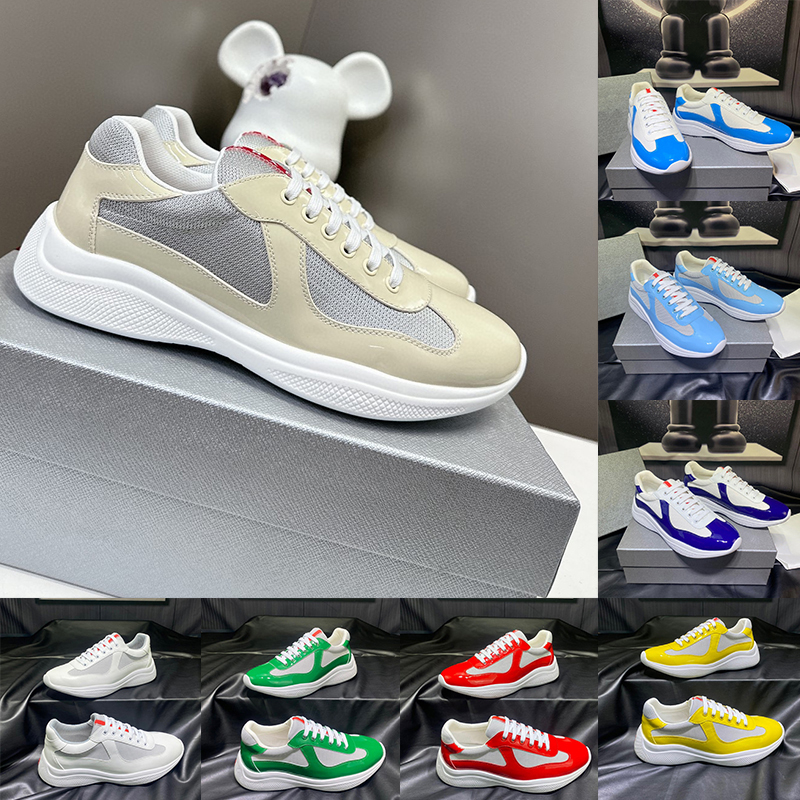 Americas Cup Designer Shoes For Mens Sneakers Patent Leather Black White Green Platform Luxury Rubber Trainers luxe Plate-forme Casual Sports Dhgate shoe