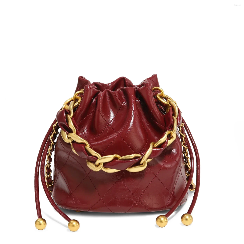 Drawstring TOUTOU Genuine Leather Quilted Bucket Bag For Women With Chain Strap Crossbody Handbag Daily Use And Commuting 27ce 4