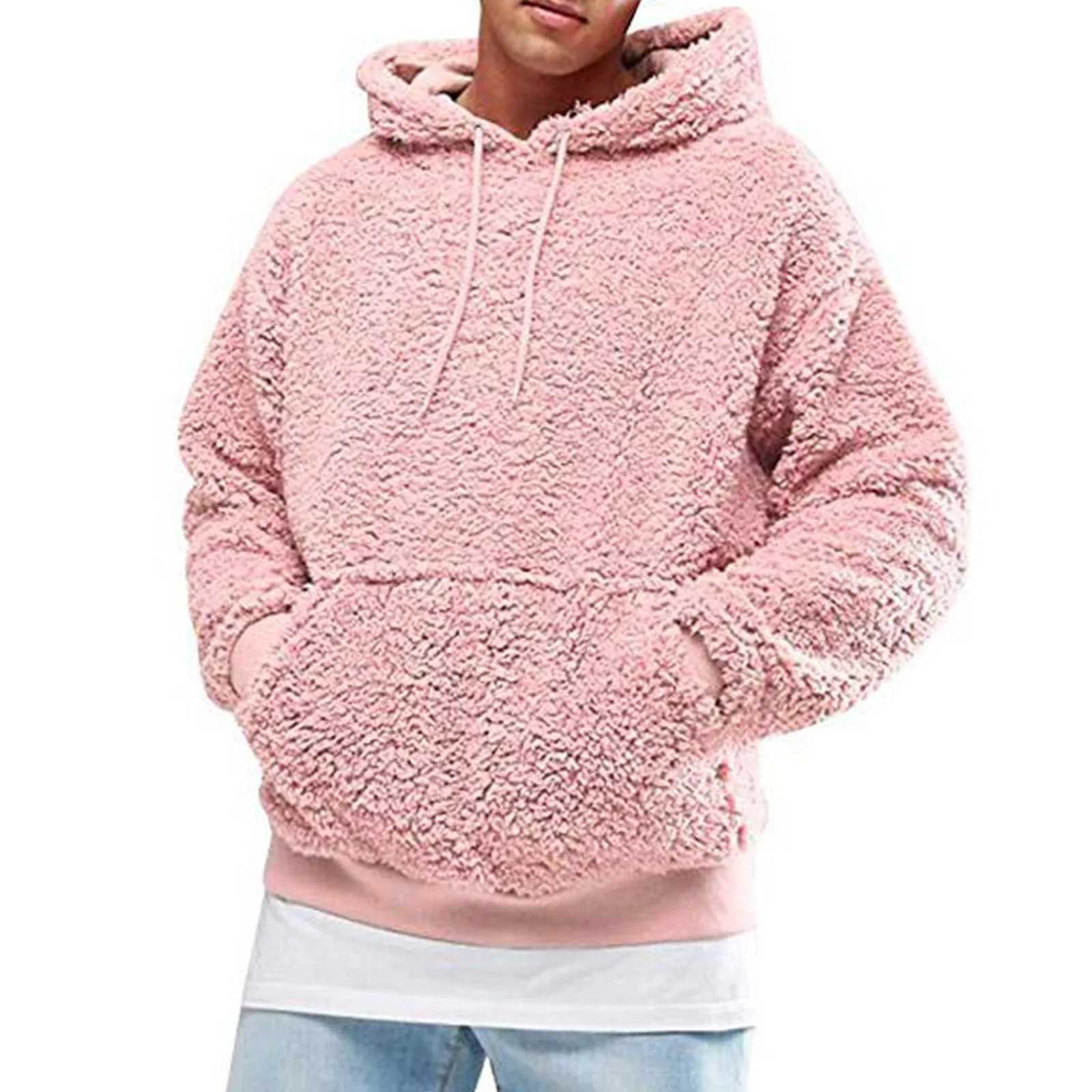 High Quality Autumn Winter Mens Sherpa Hoodie Blurred Plow Winter Hoodie Polar Fce Solid Color Hoodie Long Sves Plow Sweater T241118