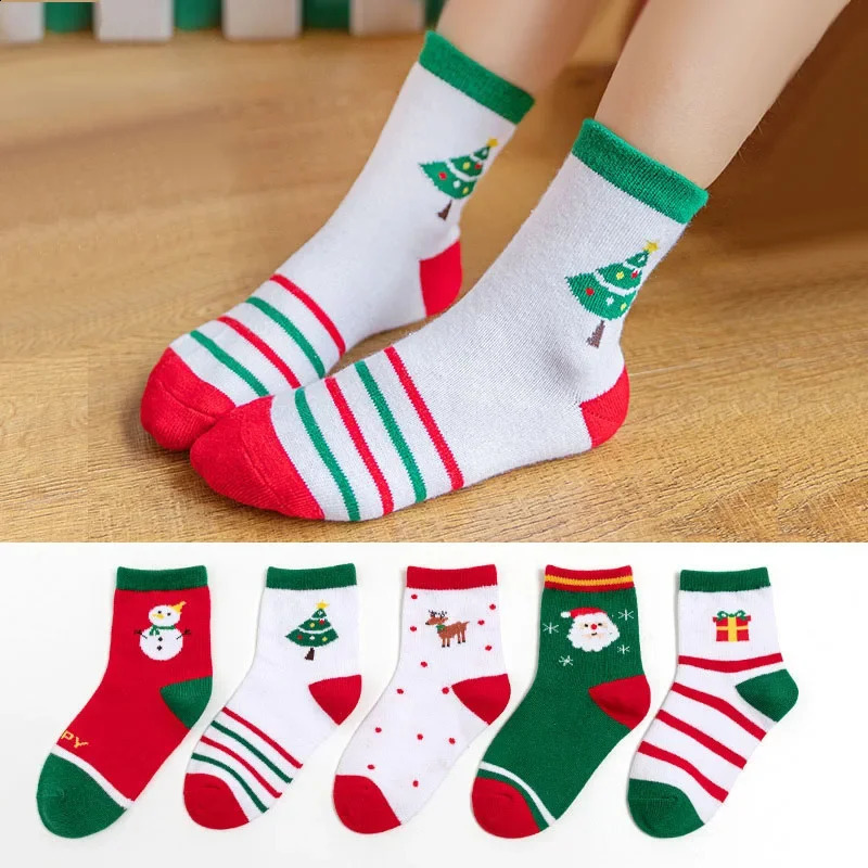Christmas Children Socks 5 pairs/lot Socks for Girls Boys Autumn Winter Warm Childrens Year Soft Socks 241118