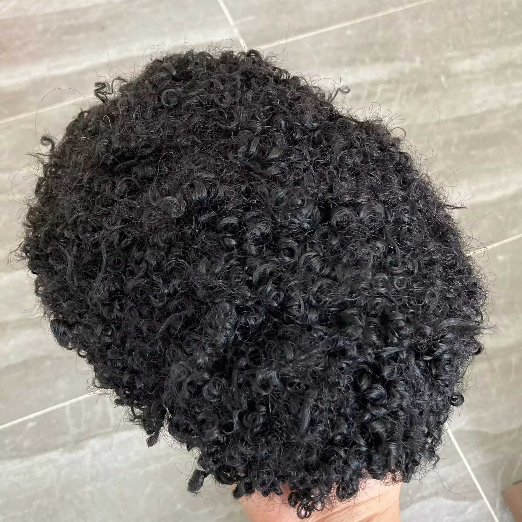 8mm African curly natural Toupee mens hair PU bottom Toupee black mens hair wig M241118