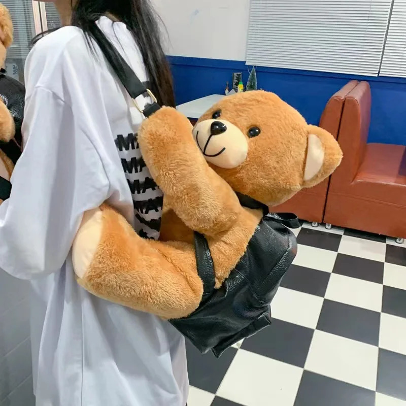 3045cm Lovely Teddy Bear Plush Backpack Cute Motorcycle Stuffed Animal Soft Toy Bag Fashion Girls Woman 240407