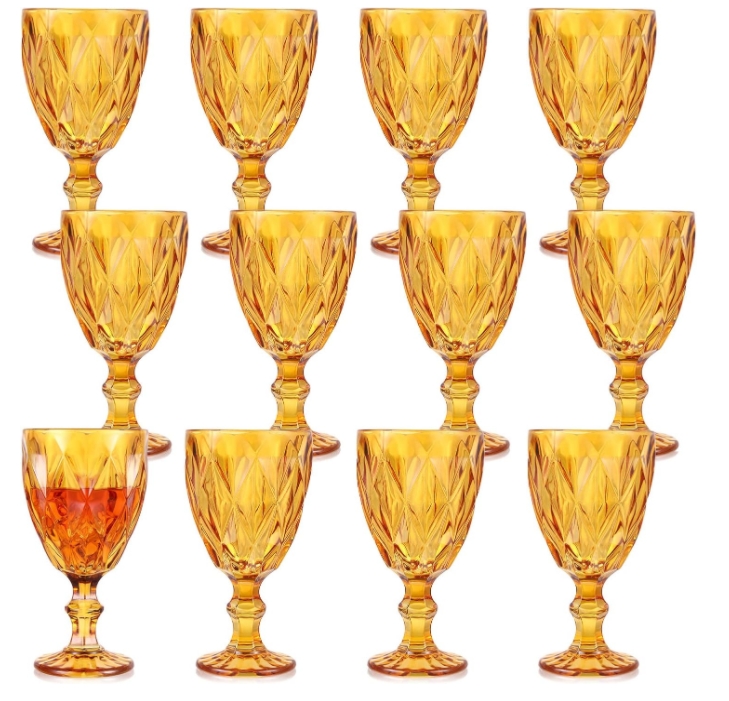Amber Wine Vintage Drinking Glasses Colored Glassware Water Goblets Bulk Pretty Cups 1011