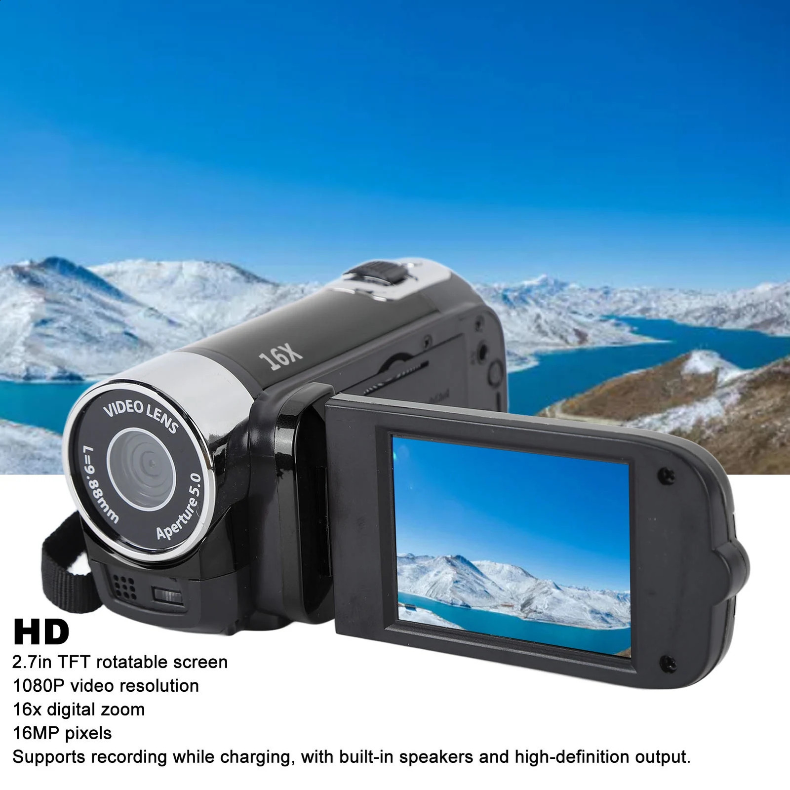 4K 48MP DV Camera 27in TFT Rotatable Screen 16x Digital Zoom Video Camera with USB Cable 241113
