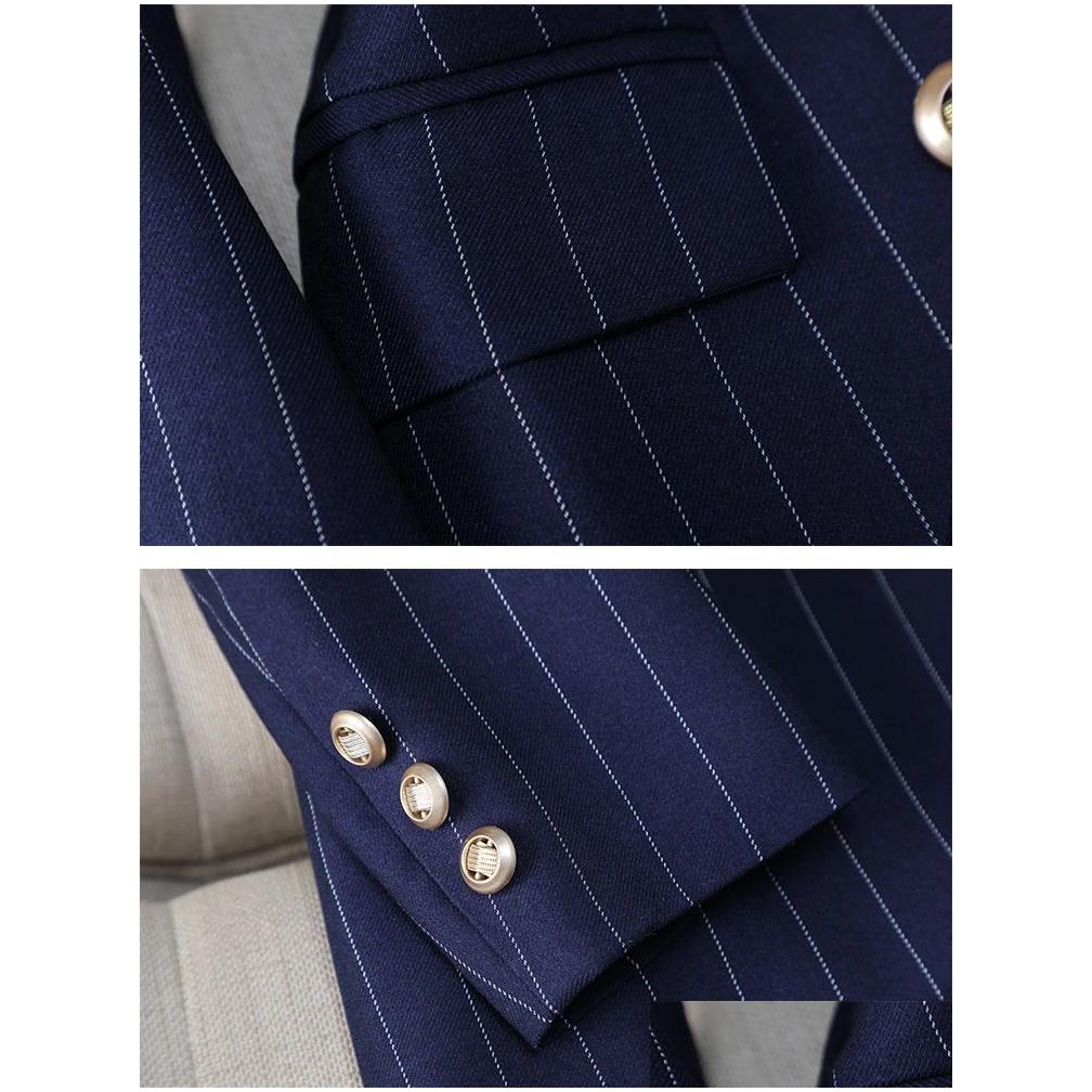 Women'S Suits & Blazers Womens Fashion S-8Xl Office Ladies Formal Pant Suit Set Women Blue Striped Female Business Work Wear 2 Piece Dhoxz