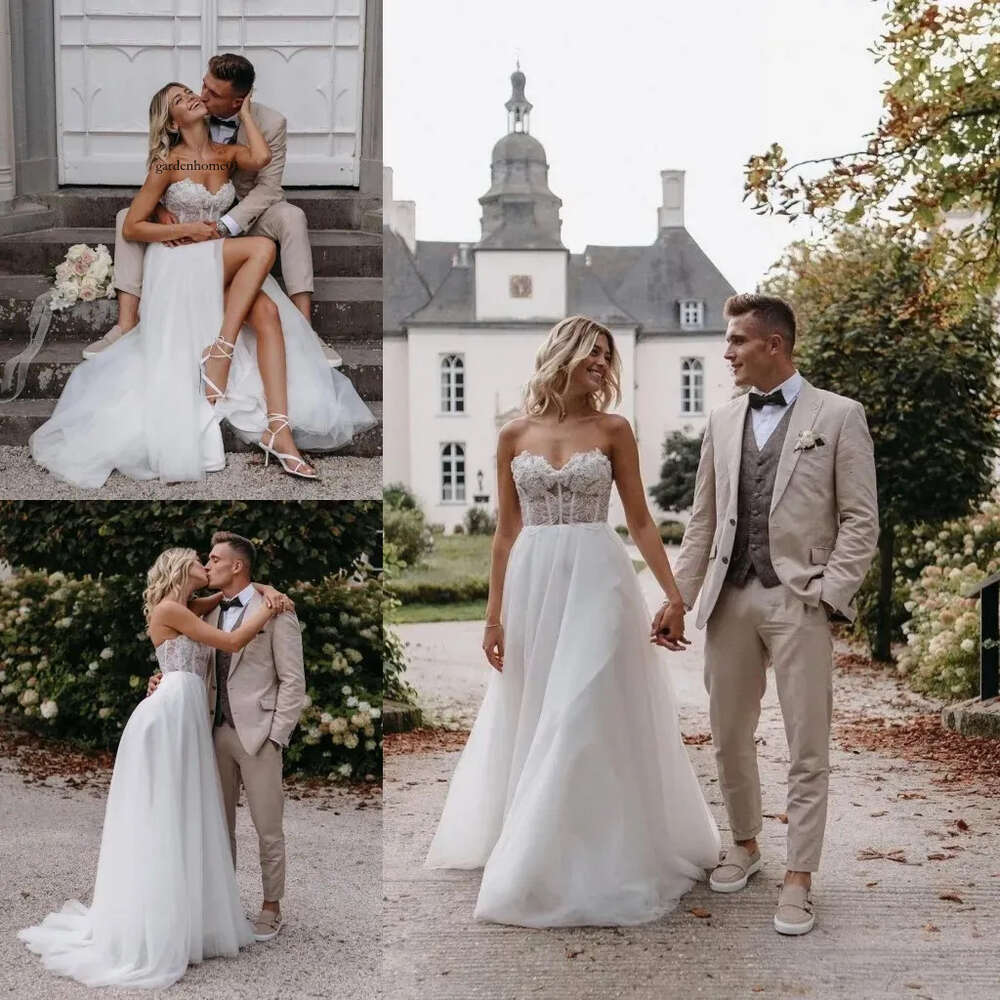 Bohemian Summer Wedding Dresses A E Sweetheart Lace Tulle Split Bridal Gowns Plus Size Robes De Mariage Bc