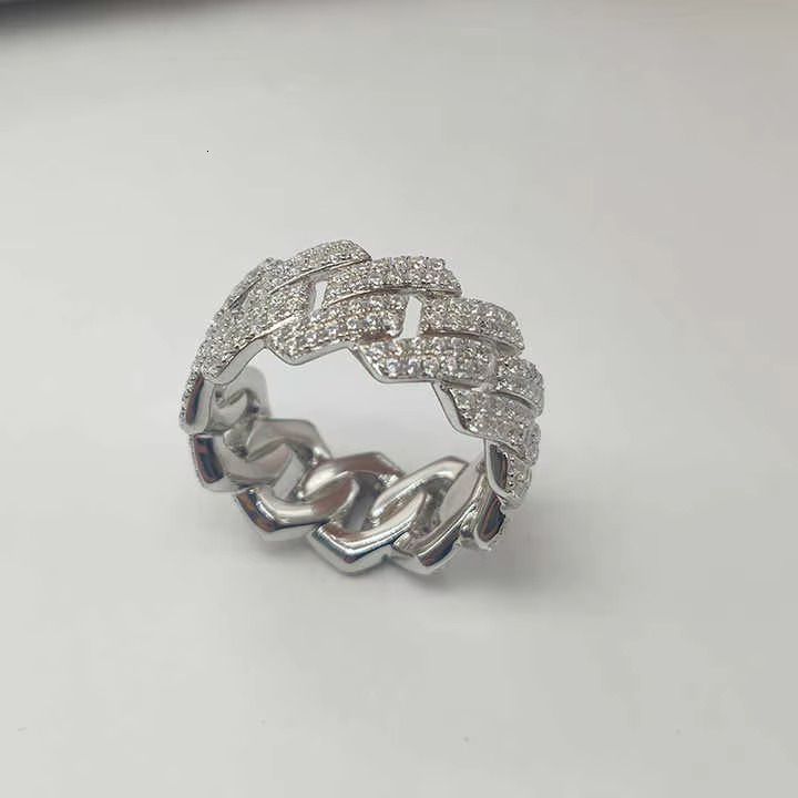 Custom Wholesale Price Full Moissanite Jewelry Cross 925 Silver Iced Out 2row Diamond Cuban Rings Hip Hop Ring of Men