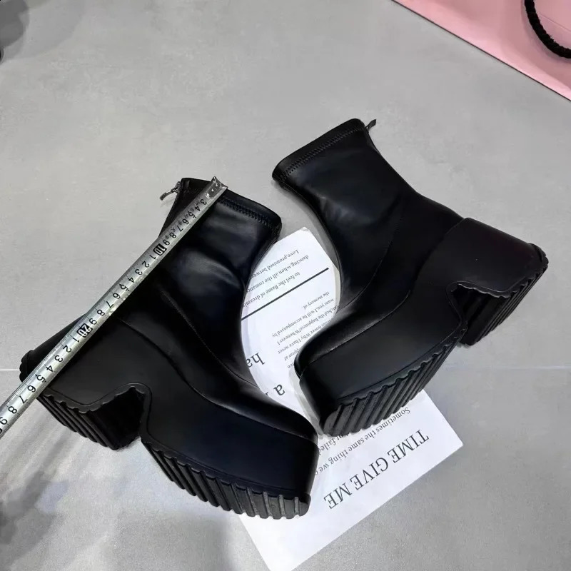 Maogu Women Shoes Fashion Back Zippers High Platform Thick Ladies Elegant Short Bootties Lady Winter Punk Short Boots 241113
