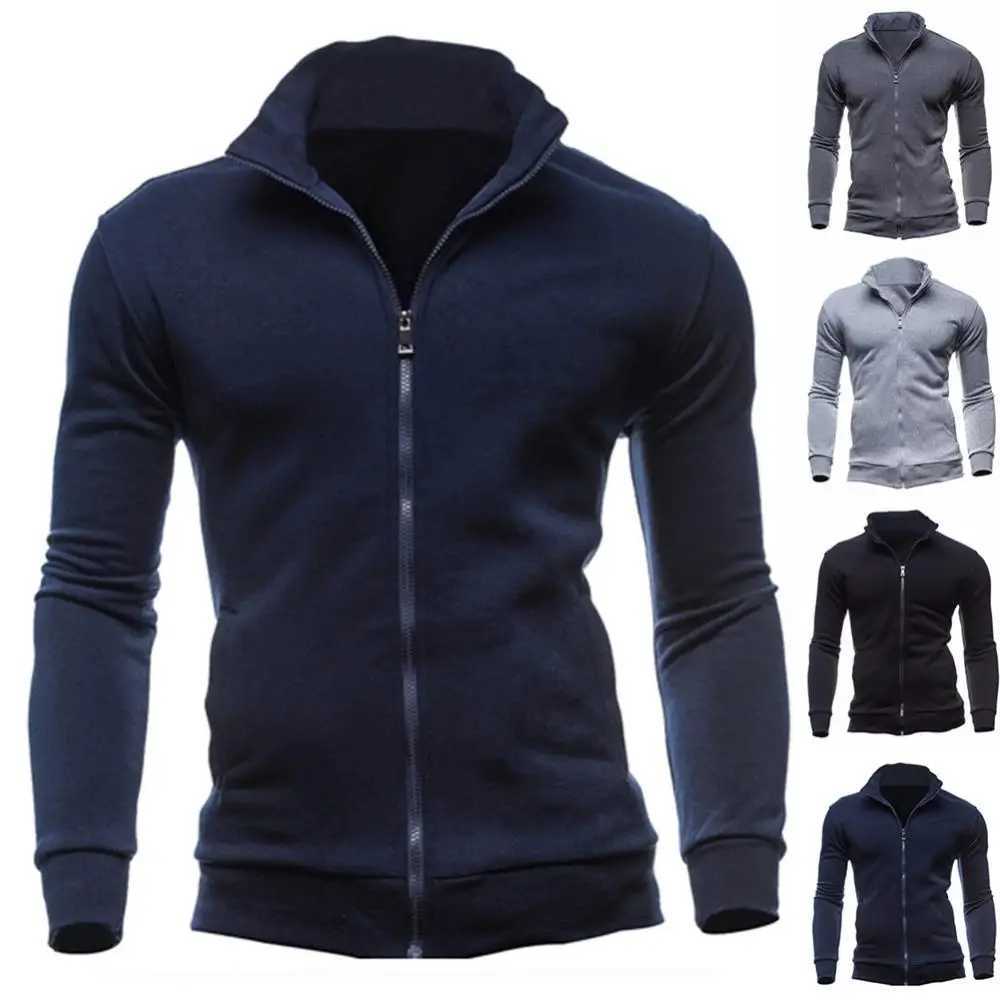 High Quality Fashionable mens zipper casual jacket brand mens stand up collar sportswear mens hoodless zipper sportswear T241118