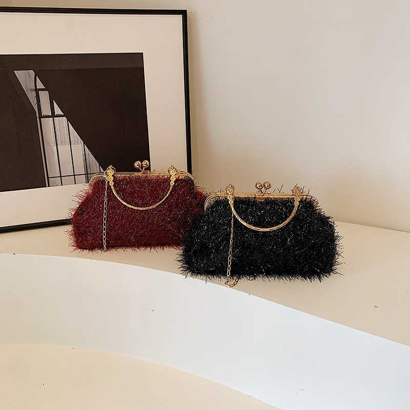 Shoulder bag trend chain shell bag 2024 plush new style casual commuting crossbody bag fashion simple bag