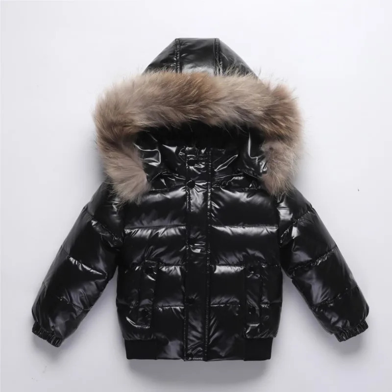 Winter Baby Boys Down Jacket Real Fur Waterproof Shiny Thicken Warm 18 Years Boy Outerwear Coat Kids Parka Outfit 241118