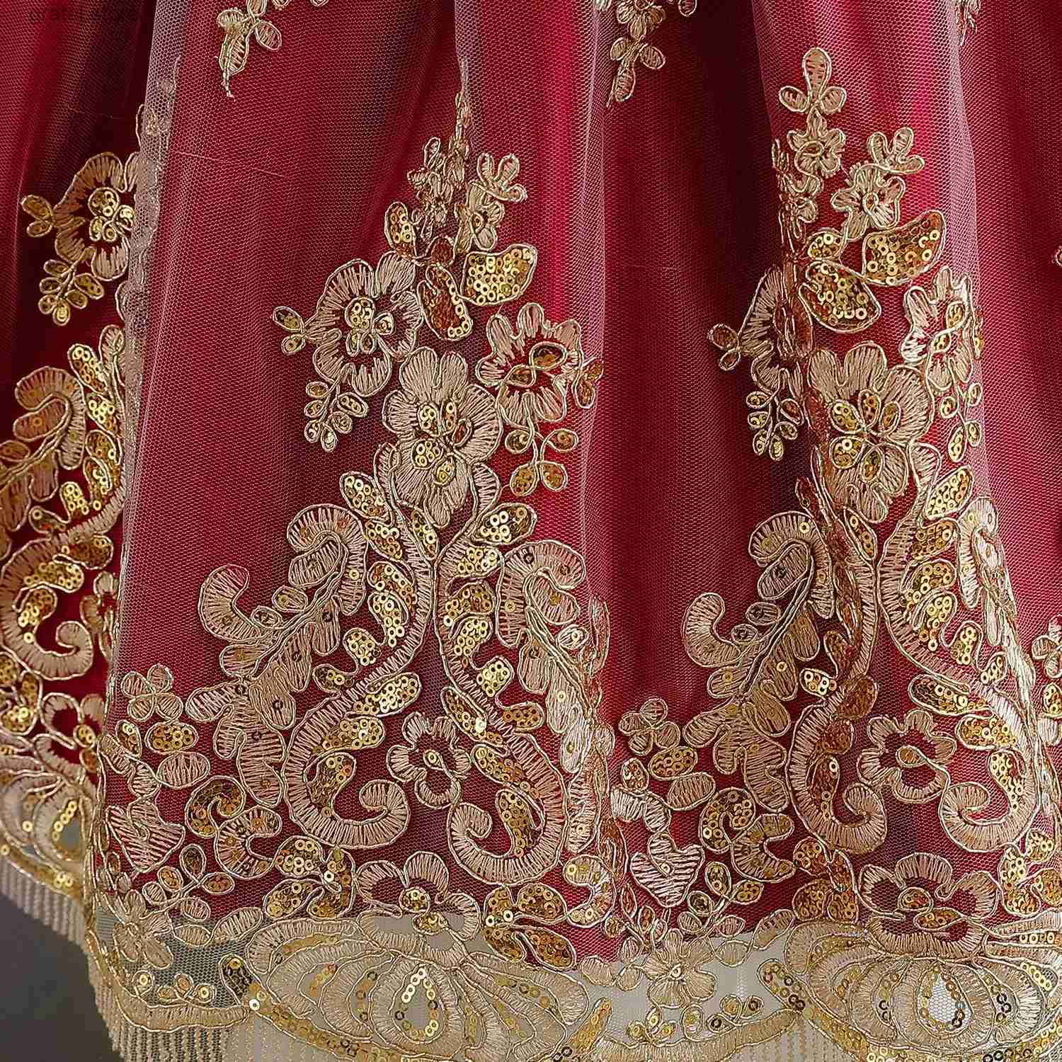 Girl's Dresses Embroidery Elegant Kids Princess Dress for Girls Birthday Party Prom Gown Vintage Court Lace Evening Dress Christmas Girl Dresse