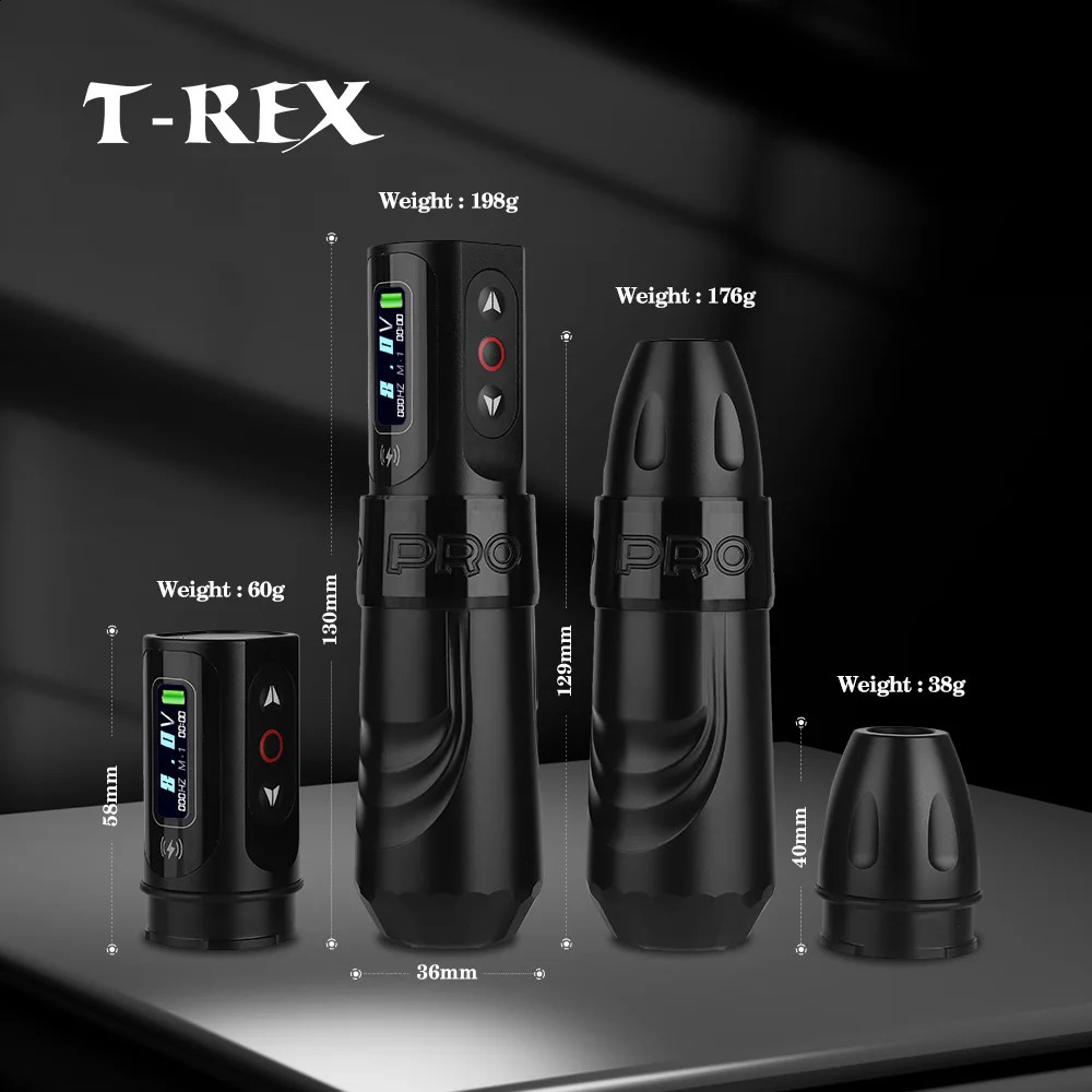 T-Rex cordless tattoo pen machine gun with 2 replaceable batteries rotating coreless tattoo motor digital voltage display 241118