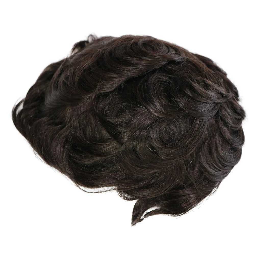 Super durable thin male wig 100% synthetic hair gray black 1B80 mens Toupee natural hair line full skin Pu system Capillary Thesis W241118