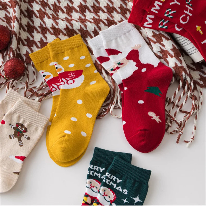 Childrens Christmas Medium Tube Socks Spring/Autumn Soft Cotton Childrens School Inventory Cartoon Printing Sports Socks 241118