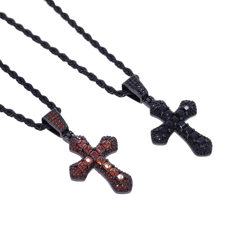 Wholesale Classic Colorful 5A CZ Cross Pendant Necklace For Men Women Hop Cubic Zirconia Jewelry 861b