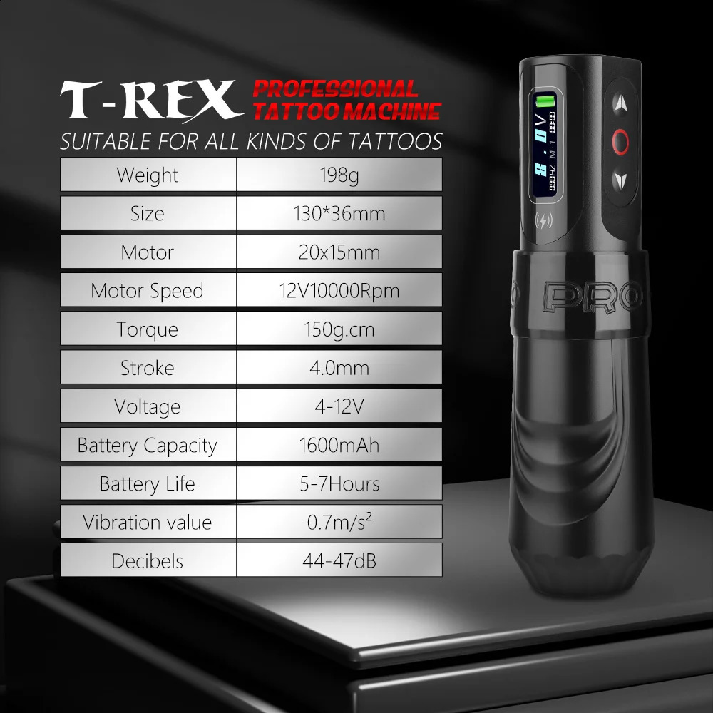 T-Rex cordless tattoo pen machine gun with 2 replaceable batteries rotating coreless tattoo motor digital voltage display 241118