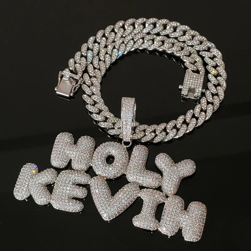 Custom Name Necklace Bubble Letters Pendant For Men Women Micro Pave Zircon Word with Cuban Chain Hip Hop Jewelry 241116