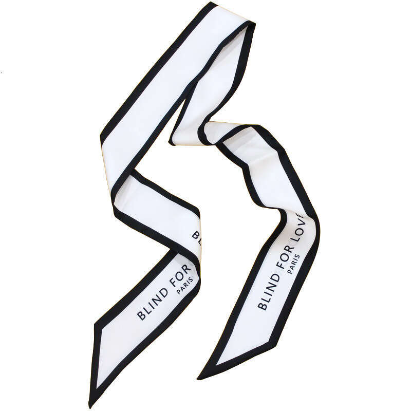 Korean version simple spring summer black and white binding bag, silk twill long scarf decoration, small scarf, women's ribbon belt