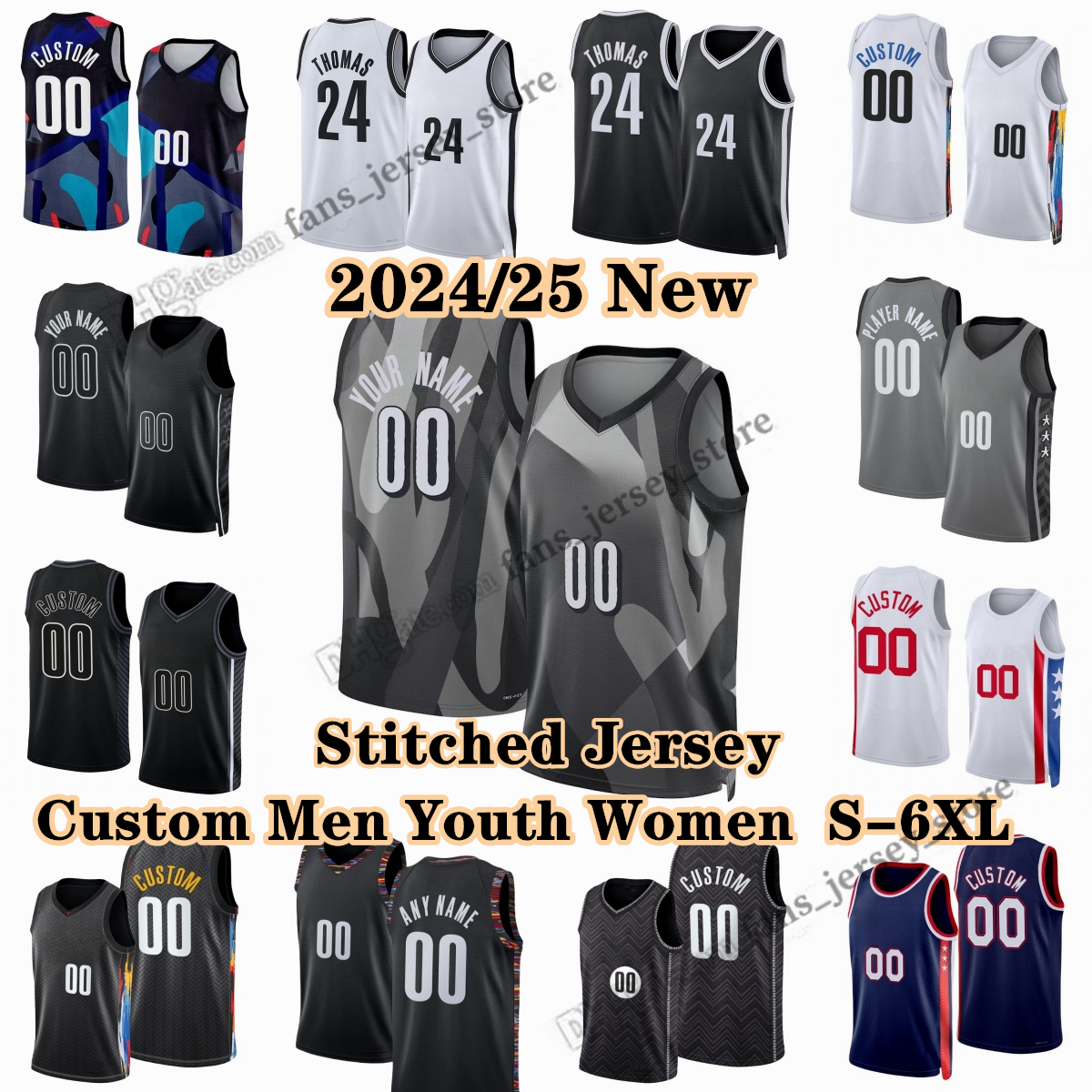 Stitched 24/25 Season City Basketball Cam Thomas Jerseys Ben Simmons Nic Claxton Cameron Johnson Bogdanovic Dorian Finney-Smith Dennis Schroder Williams Clowney