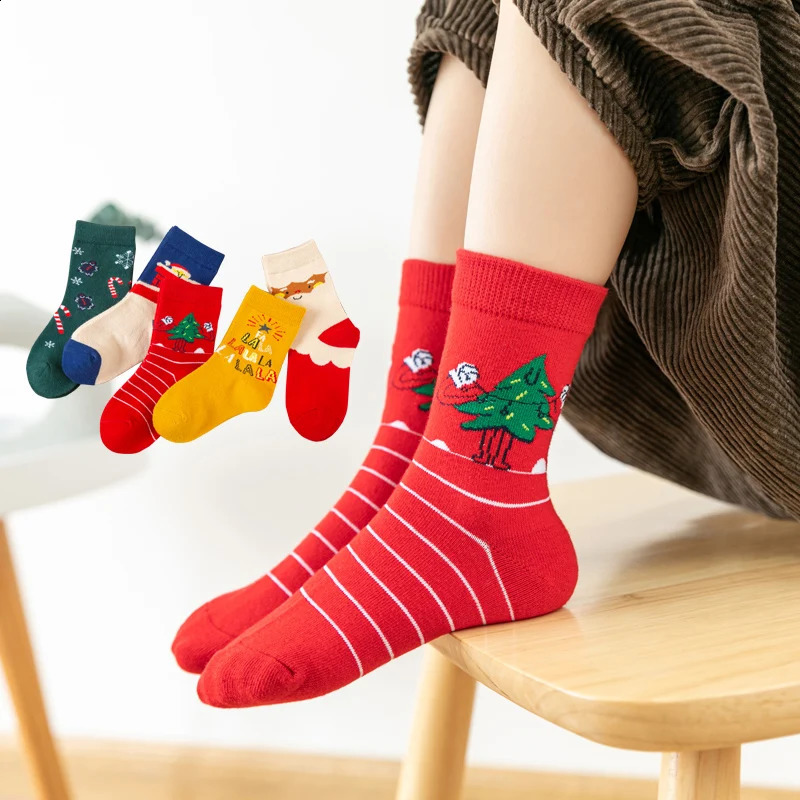 1-12 Year Childrens Socks Autumn Winter Socks Childrens Cotton Christmas Socks Student Girls Cartoon Cute Warm Socks 241118