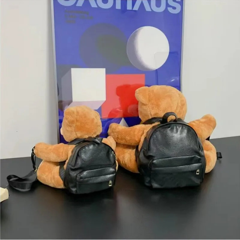 3045cm Lovely Teddy Bear Plush Backpack Cute Motorcycle Stuffed Animal Soft Toy Bag Fashion Girls Woman 240407