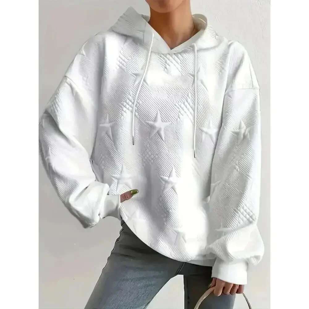 Women's Casual 1Xl-5Xl Long Sleeved Fashionable Solid Color Loose Drawstring Hooded Sweatshirt Plus Size Women's Clothing 250527