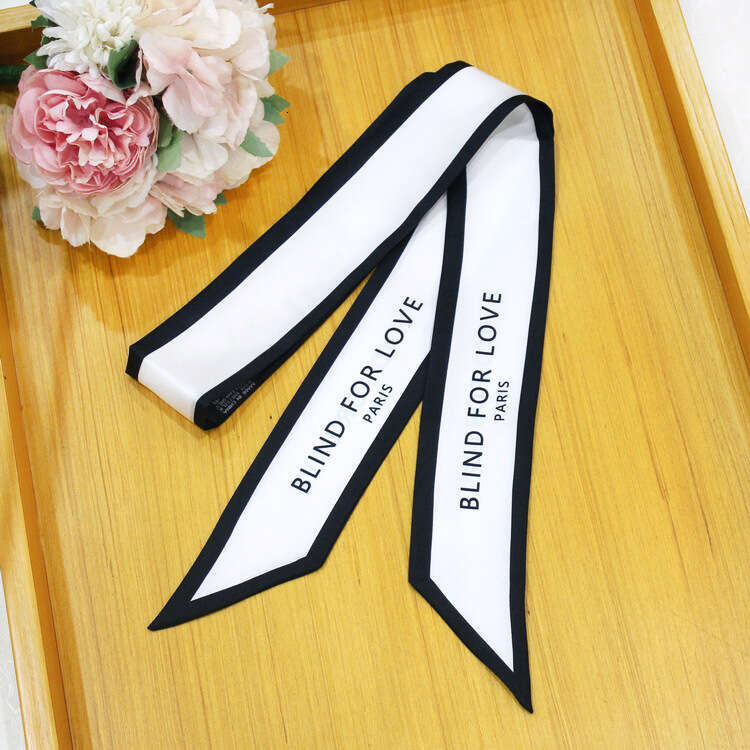 Korean version simple spring summer black and white binding bag, silk twill long scarf decoration, small scarf, women's ribbon belt