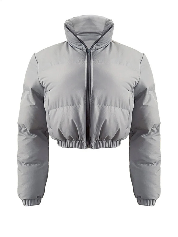 Cotton Padded Coat Women Patchwork Puffer Parka Outwear Solid Color Winter Warm Zipper Crop Top Jacket Chaqueta Mujer 241118