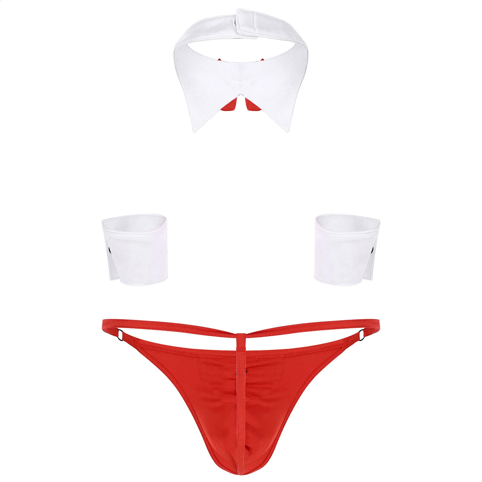 3Pcs Mens Waiter Tuxedo Sexy Cosplay Outfit Lingerie Open Back Tuxedo G-string Thong Underwear with Bow Tie Collar And Bracelets 241118