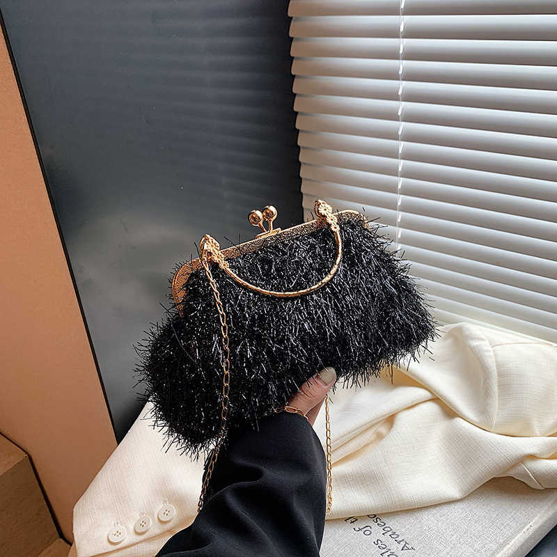 Shoulder bag trend chain shell bag 2024 plush new style casual commuting crossbody bag fashion simple bag