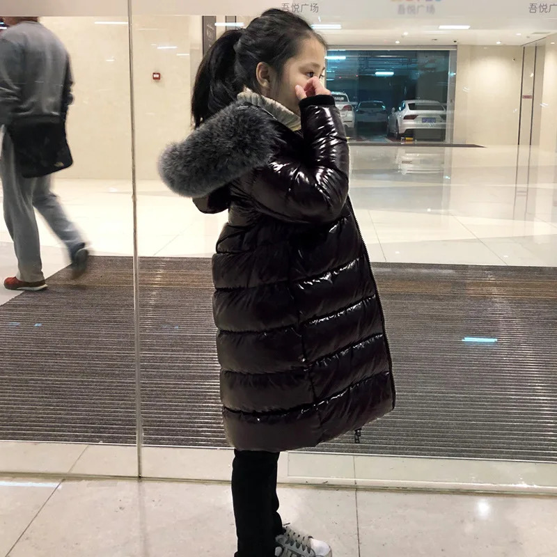 85150 Cm Girls Boys Winter Shinning Long Down Baby Kids Children Thick Warm Real Fur Hooded Coat Outer Wear 241118