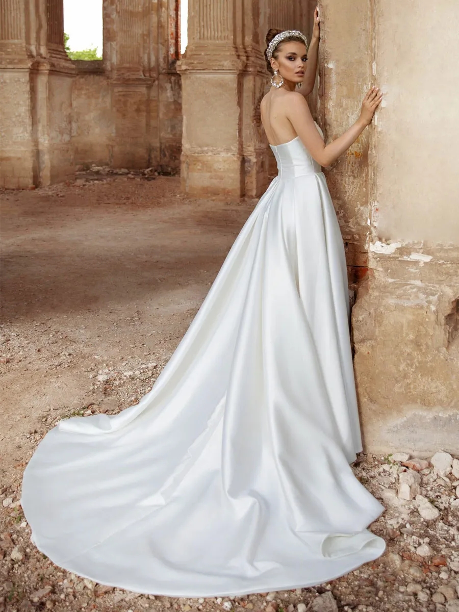 Sweetheart Elegant Satin A Line Wedding Dresses Simple Ruched Boho Garden Bridal Gowns de Mariee YD