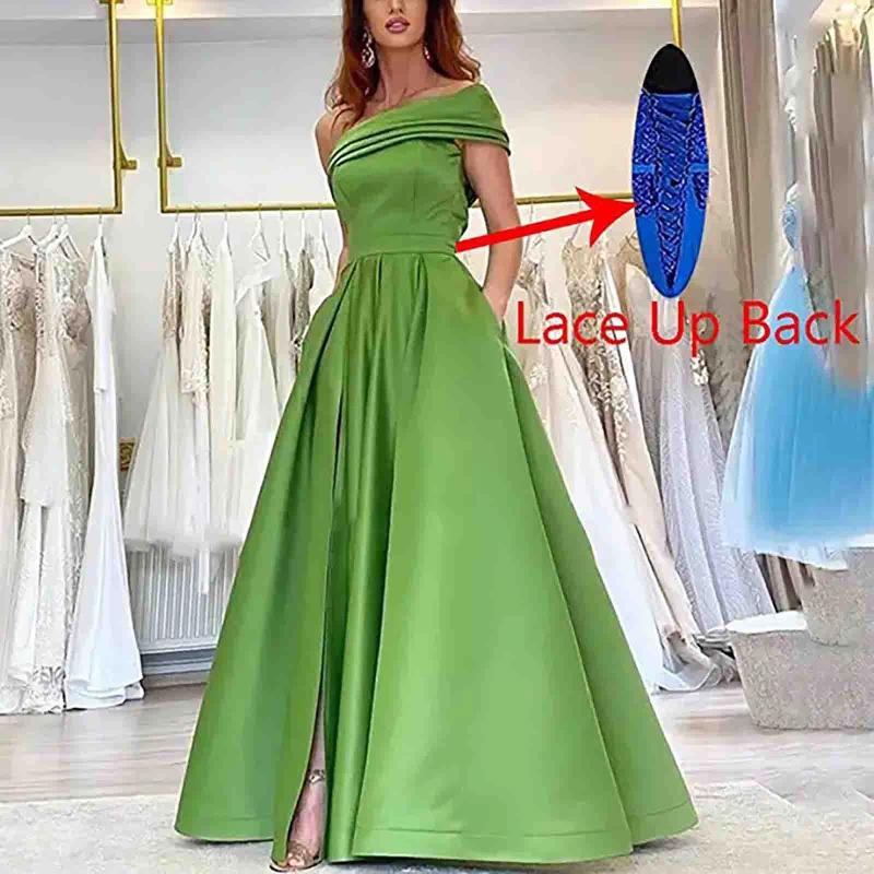 Casual Dresses Sexy Strapless Satin Evening Dress For Women Luxury And Elegant One-shoulder Birthday Party Puffy High Slits Wedding