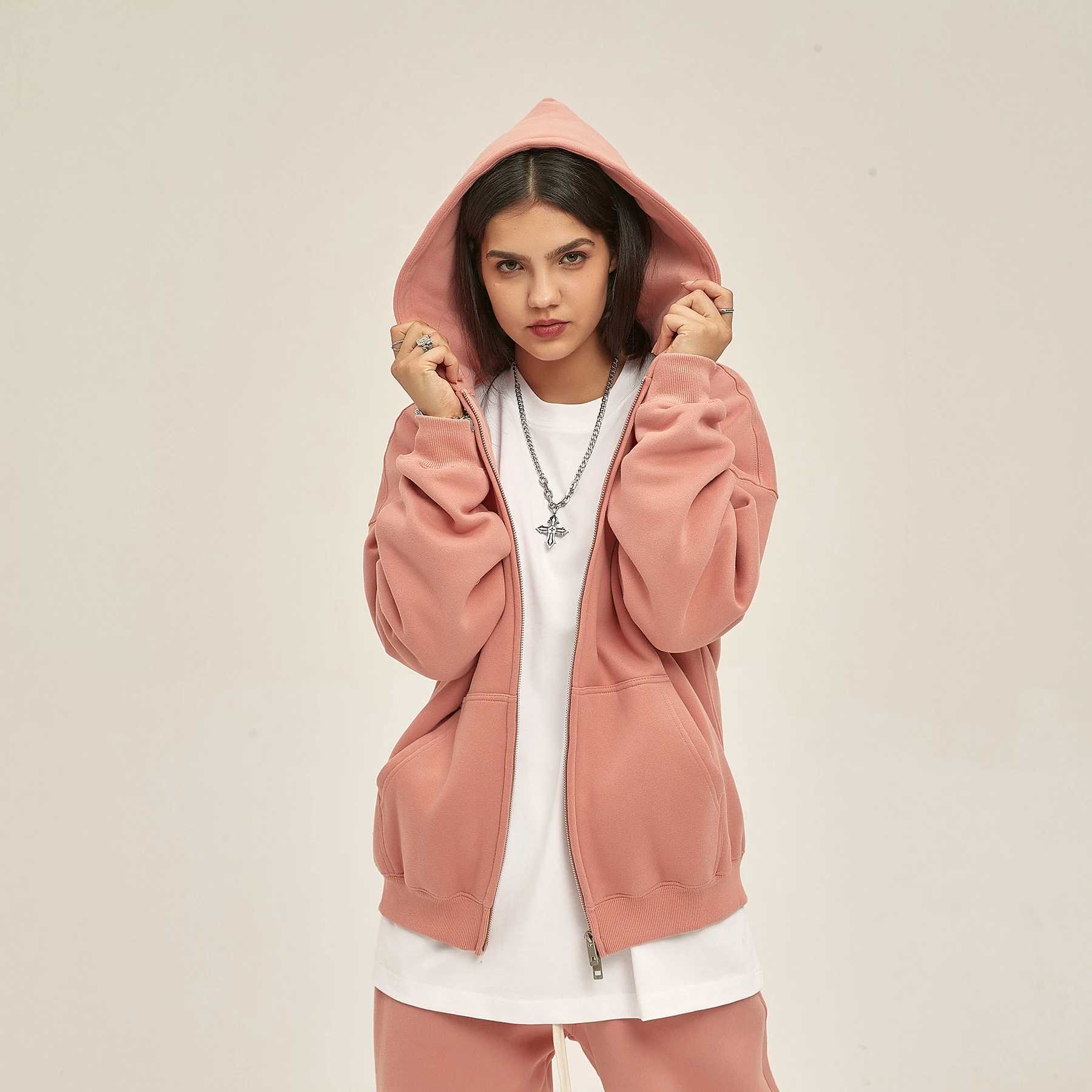 New Arrival Oversi Zipper Hoodie Autumn/Winter Double Zipper Mens Open Hoodie Street Clothing Hoodie Casual Womens Sportswear Z241118