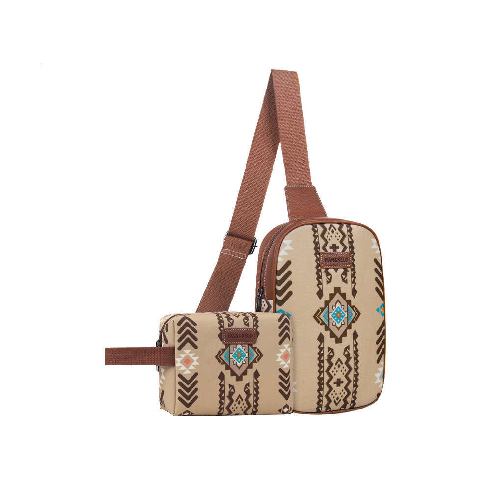 Hot selling 2-piece Bohemian style chest makeup bag, trendy women's crossbody and storage bag