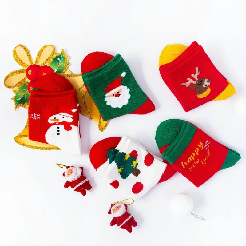 5 autumn and winter baby cotton socks for girls and boys aged 1-12 Christmas socks 241118