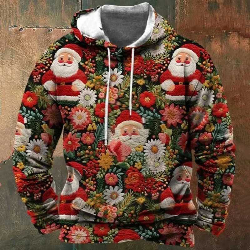 New Arrival Interesting Colorful Santa Claus 3D Printed Mens Hoodie Fashion Cartoon Y2k Christmas Gift Sweater Christmas Text Plow Z241118