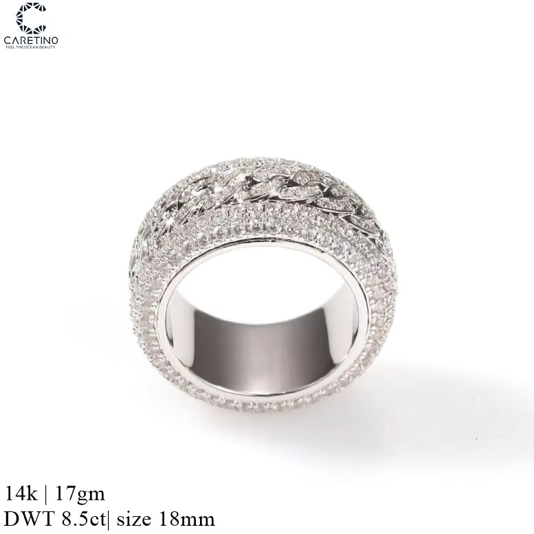 Zircon Diamond Rings Gold Bling Hip Hop Iced Out Finger Ring Cuban Link Chain 11mm Exaggerated Band for Women Men