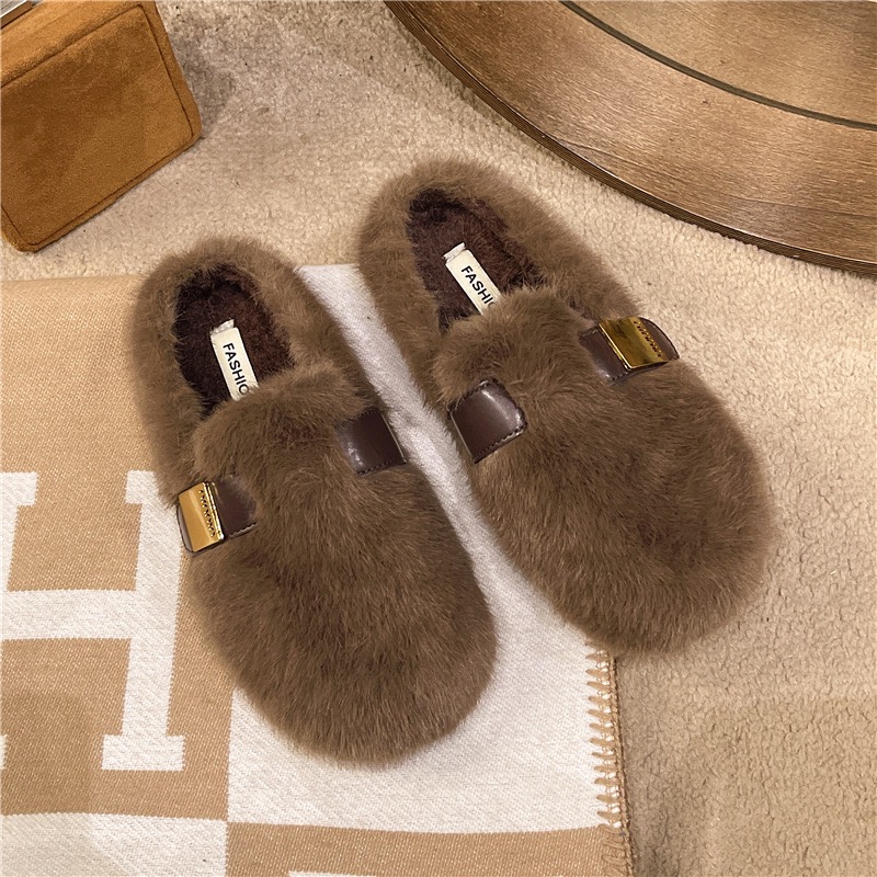 fur winter 2024 rabbit 4dba7 flats women cotton padded moccasins shoes female slip on loafers warm furry creepers