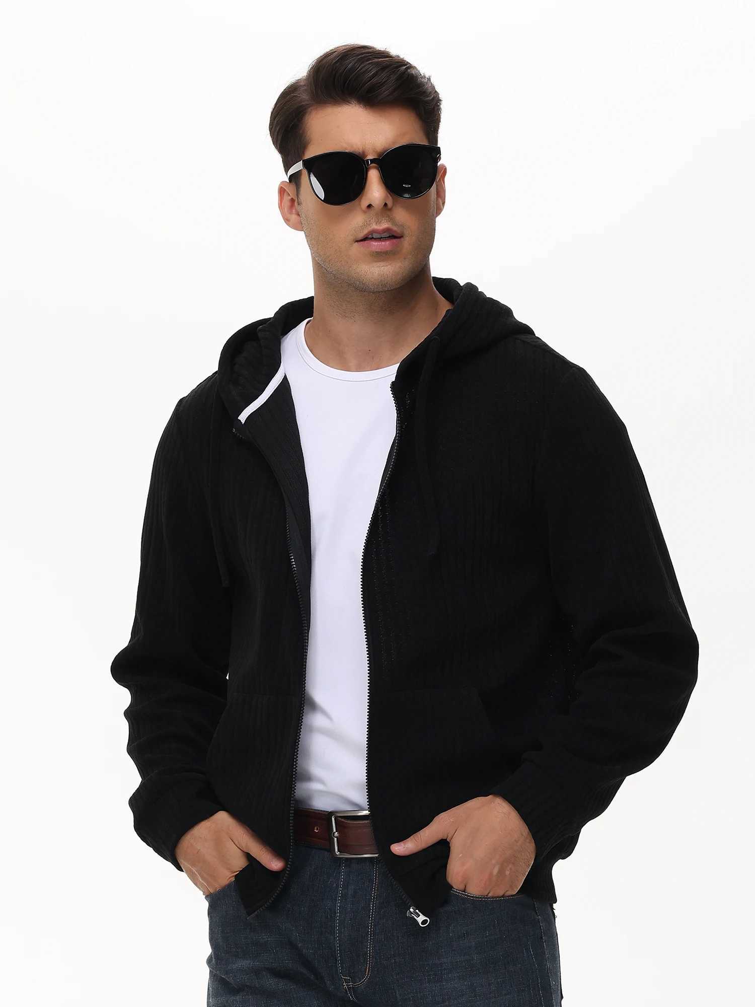 High Quality Mens knitted zipper hoodie casual hoodie bagged jogging sports jacket running street jacket T241118