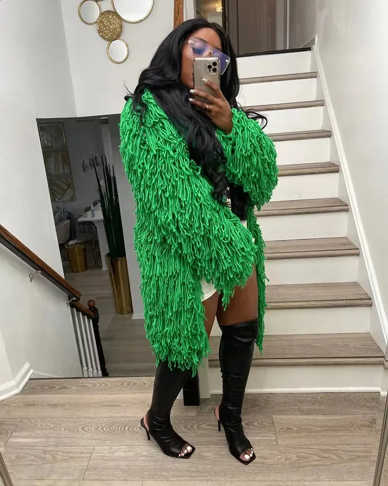 All-match Cardigan Women Long Coat 2024 Clothes Tassel Solid Fashion Warm Loose Street Outwear Style Tops Knitted Oversize 241118